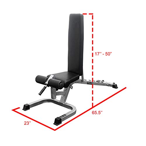 Valor Fitness Adjustable Bench with Leg Support - 7 Position Back Pad, 4 Position Seat Pad - DD-25 Adjustable Bench with Wheels