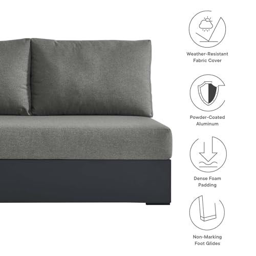 Modway Tahoe Aluminum Modular Outdoor Patio Couch with Weather-Resistant Cushions Gray Charcoal