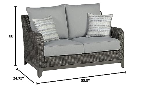 Signature Design by Ashley Outdoor Elite Park Patio Wicker Loveseat with Cushion Grey