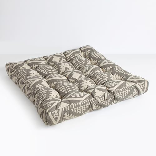 Sorra Home Tufted Floor Pillow with Handle Diamond River II Fawn