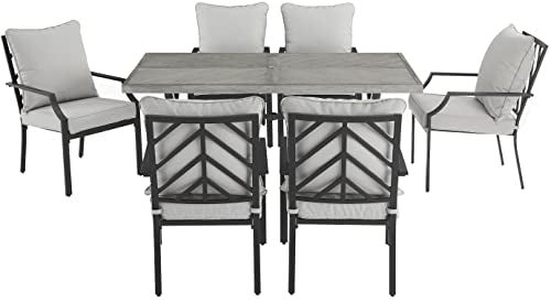 Crosley Furniture Otto 7-Piece Chevron Outdoor Dining Set Matte Black with Gray Cushions