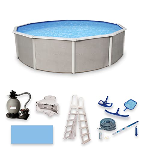 Blue Wave Belize 27-Feet Round 52-Inch Deep Swimming Pool Package Beige