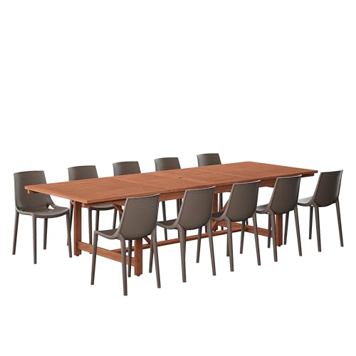 Brampton Patio Indi 11-Piece Dining Set 100% FSC Eucalyptus Wood Brown