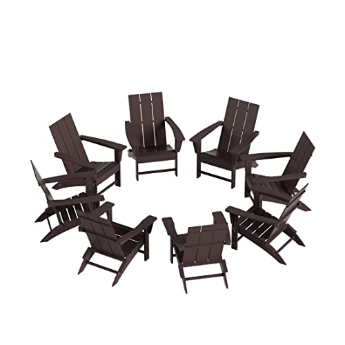 WestinTrends 8-Piece Modern Poly Folding Adirondack Chair Set Dark Brown