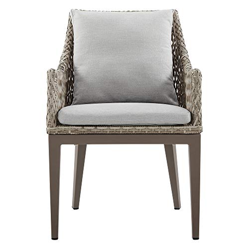 Armen Living Silvana Outdoor Patio Wicker Aluminum Dining Chair Set of 2 Grey