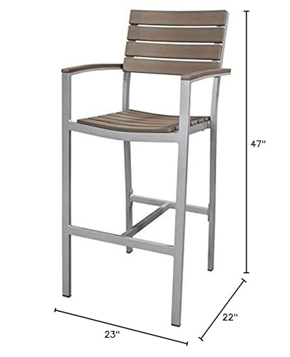 Home Square Aluminum Frame Patio Bar Arm Stool Set of 3 Grey
