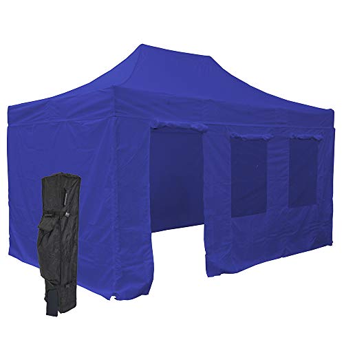 Vispronet 10x15 Steel Canopy Tent Kit Blue - Wind Resistant Up to 25mph with Walls and Accessories