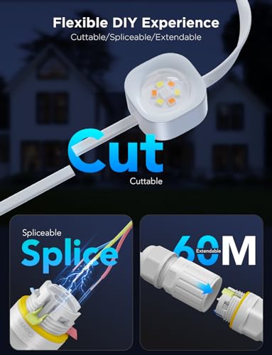 Govee 200ft Permanent Outdoor Lights Pro with 120 RGBIC LED, 75 Scene Modes, IP67 Waterproof, Works with Alexa - White