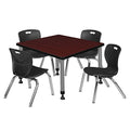 Romig Kee 30" Square Adjustable Classroom Table Mahogany & 4 Andy 12" Stack Chairs Black