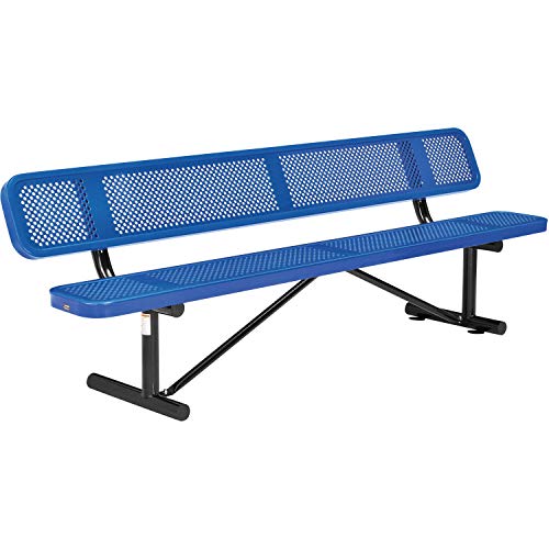 Global Industrial 96" Perforated Metal Outdoor Picnic Bench with Backrest Blue