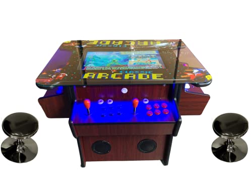 TOP US VIDEO ARCADES Full Size Commercial Grade Cocktail Arcade Machine 3515 Games 22” Screen Tempered Glass 2 Stools Included 5 Year Warranty Dark Wood