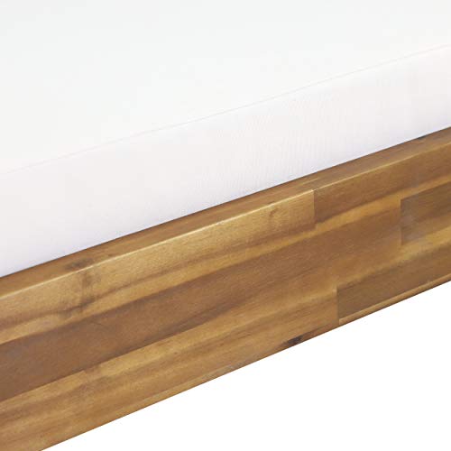 Christopher Knight Home Abraham Outdoor Acacia Wood Chaise Lounge Set of 2 Teak Finish + Cream