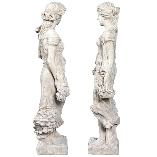 Design Toscano Flora and Proserpina Outdoor Garden Statues Set of Two 44 inch Antique Stone