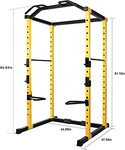 HULKFIT Home Gym Power Cage with Optional Attachments - Black & Yellow