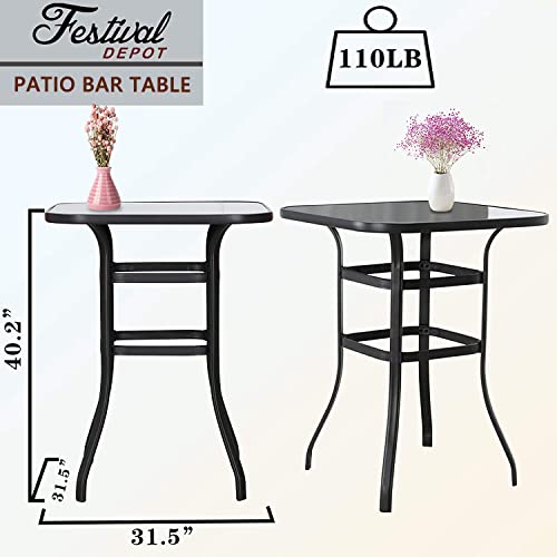 Festival Depot 11pcs Patio Dining Set Bar Height Swivel Bistro Chairs with Armrest and Glass Top Table Blue