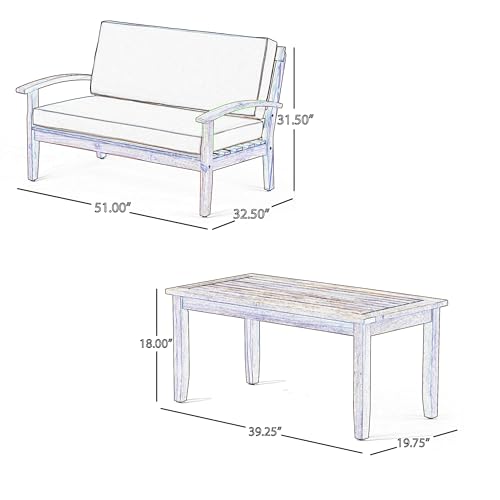 Benzara Outdoor Loveseat and Coffee Table Set Teak Brown and Blue