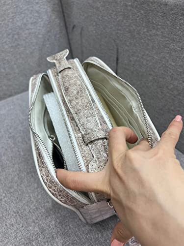 Vietnam Genuine Himalayan Alligator Crocodile Leather Golf Shoe Bag White and Grey