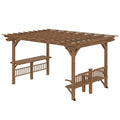 Outsunny 14' x 10' Outdoor Pergola Wooden Grill Gazebo with Bar Counters and Seating Benches Brown