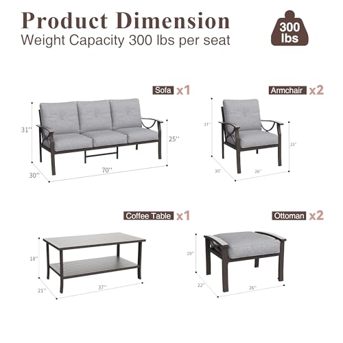 RoyalCraft 6 Piece Outdoor Patio Furniture Set with Coffee Table and Ottomans Grey