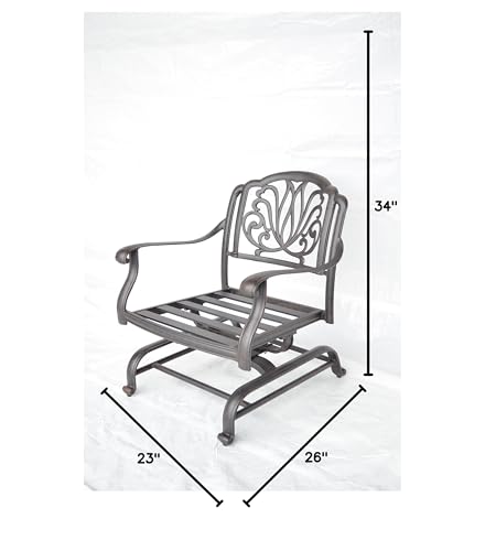 Patio Land Elizabeth Outdoor Patio 4 Club Rocker Chairs Spring Base Cast Aluminum Dark Bronze Walnut