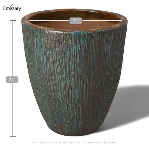 Emissary 21in Teal Stoneware Round Planter