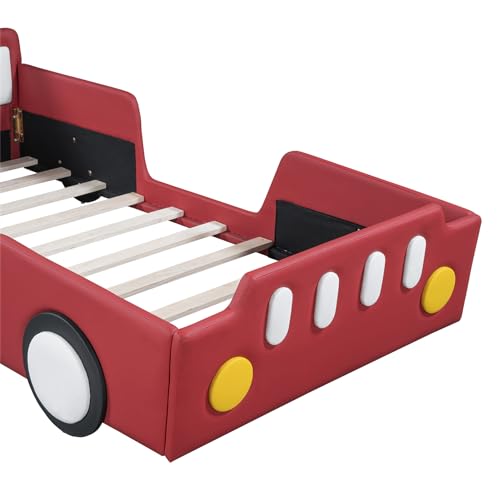 Merax Race Car Twin Bed Frame with Wheels Red