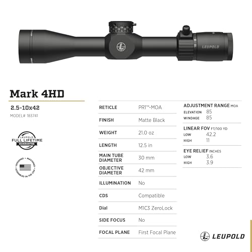 Leupold Mark 4HD 2.5-10x42 M1C3 FFP PR1-MOA Riflescope Matte Finish