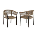 Benzara Roi Patio Dining Chair Set of 2 Truffle Rope Woven Dark Eucalyptus Wood Brown