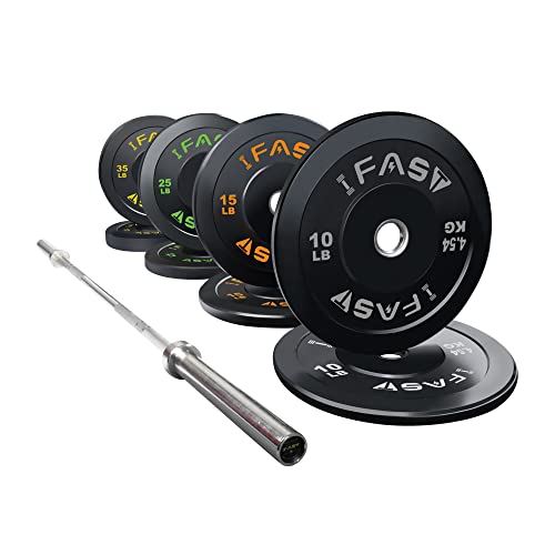IFAST Home Gym 170LB Olympic Weight Set with 7Ft Barbell Bar, Bumper Plates - 700lb Capacity