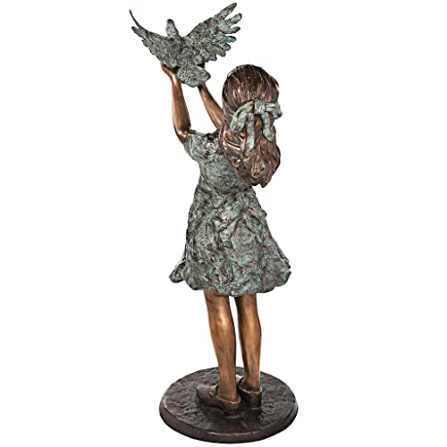 Design Toscano Destiny and The Dove of Peace Little Girl Cast Bronze Garden Statue Green