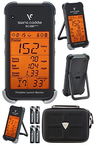 PlayBetter Swing Caddie SC200 Plus+ Portable Golf Launch Monitor Bundle | Protective Case & AAA Batteries | Doppler Radar | Smash Factor, Ball Flight