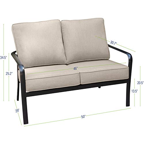 Hanover Cortino Aluminum Patio Loveseat with Sunbrella Cushions Gunmetal/Ash