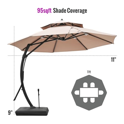 Astomi 10Ft Cantilever Patio Umbrella with Base Beige