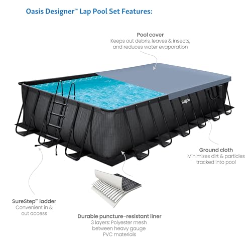 Funsicle Oasis Designer Rectangular Frame Above Ground Swimming Pool Dark Chevron Rattan