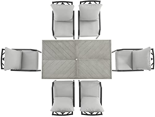 Crosley Furniture Otto 7-Piece Chevron Outdoor Dining Set Matte Black with Gray Cushions