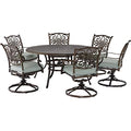 Hanover Renditions 7 Piece Outdoor Dining Set with 60" Round Table and Swivel Chairs Mist