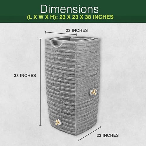 Good Ideas Impressions Riverwalk 50 Gallon Faux Slate Dual Spigot Rain Barrel Dark Granite