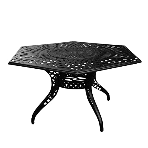 Oakland Living Modern Ornate Outdoor Mesh Aluminum 63-Inch Black Hexagon Patio Dining Set with Six Chairs