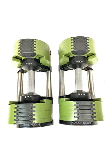 Bolt Fitness Supply x NÜOBELL Adjustable Dumbbell 5-50LB (Pair) Green Silver. Full Body Workout Home Gym.