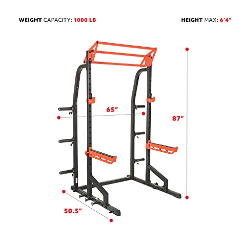 Sunny Health & Fitness Power Zone Half Rack Heavy Duty Performance Power Cage Black