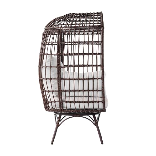 Flash Furniture Zola Oversized Wicker Egg Chair with 360° Swivel, High Back, 4 Cream Cushions/Brown Frame