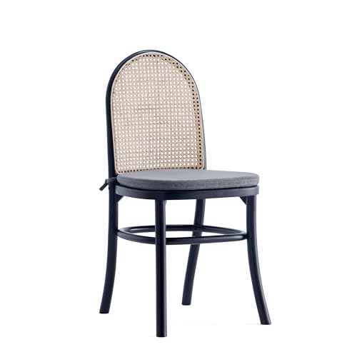 Manhattan Comfort Paragon Rattan Wicker Cane Side Outdoor Dining Chair Set of 4 with Grey Cushions