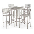 Noble House Cape Coral 5 Pc Aluminum Bar Set with Grey Tempered Glass Top