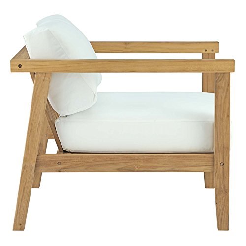 Modway Bayport Outdoor Patio Teak Set: Two Armchairs, Loveseat & Coffee Table Natural White