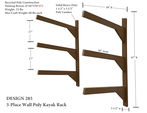 Log Kayak Rack Wall Kayak Holder Recycled Plastic Surfboard Rack Nutmeg Brown