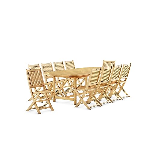 Amazonia Bergen 11-Piece Outdoor Oval Dining Set Certified Teak Light Brown