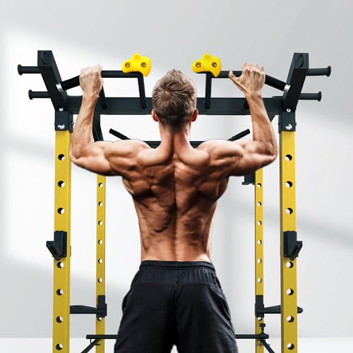ToughFit Power Cage 1000lbs Squat Rack with Weights and Bar Set Black&Yellow