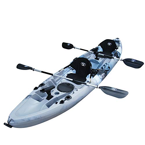 BKC TK219 Tandem Sit-On-Top Fishing Kayak with Padded Seats and Paddles Grey Camo