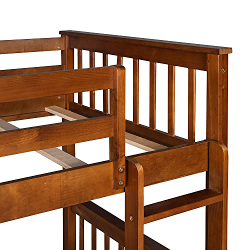 Jintop Twin-Over-Twin Bunk Bed with Ladders & Storage Drawers Walnut