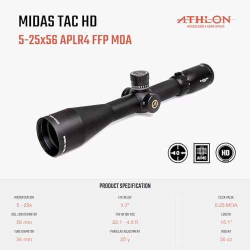 Athlon Optics Midas TAC 5-25x56 Riflescope APLR4 FFP MOA Black